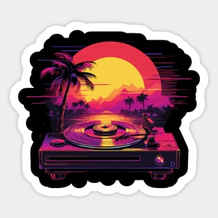 Turntable Vinyl in the Synthwave 80s eighties style palm trees Sticker